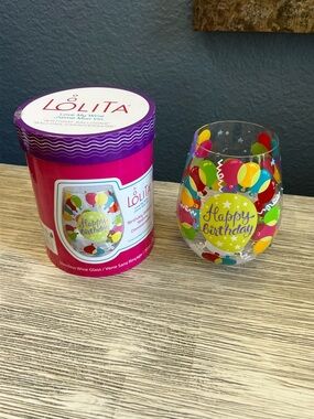 🆕 Lolita Multicolor Balloon 'Happy Birthday' Stemless Wine Glass